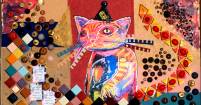 Kunstbilder, Seidenmalerei und Katzen